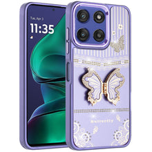 For Moto G Stylus 2025 Case 3D Butterfly Bling Charm with Stand + Tempered Glass