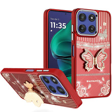 For Moto G Stylus 2025 Case 3D Butterfly Bling Charm with Stand + Tempered Glass