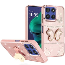 For Moto G Stylus 2025 Case 3D Butterfly Bling Charm with Stand + Tempered Glass