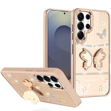 For Samsung S26 Ultra 3D Butterfly Bling Charm Stand Phone Cover +Tempered Glass