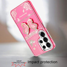 For Samsung S26 Ultra 3D Butterfly Bling Charm Stand Phone Cover +Tempered Glass