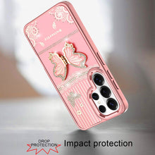 For Samsung S26 Ultra 3D Butterfly Bling Charm Stand Phone Cover +Tempered Glass