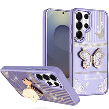 For Samsung S26 Ultra 3D Butterfly Bling Charm Stand Phone Cover +Tempered Glass