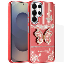 For Samsung S26 Ultra 3D Butterfly Bling Charm Stand Phone Cover +Tempered Glass
