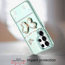 For Samsung S26 Ultra 3D Butterfly Bling Charm Stand Phone Cover +Tempered Glass