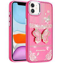 For iPhone 11 6.1 in. Case 3D Butterfly Bling Charm Stand Cover + Tempered Glass