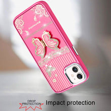 For iPhone 11 6.1 in. Case 3D Butterfly Bling Charm Stand Cover + Tempered Glass