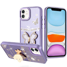 For iPhone 11 6.1 in. Case 3D Butterfly Bling Charm Stand Cover + Tempered Glass
