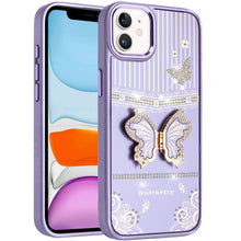 For iPhone 11 6.1 in. Case 3D Butterfly Bling Charm Stand Cover + Tempered Glass