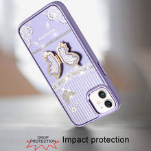 For iPhone 11 6.1 in. Case 3D Butterfly Bling Charm Stand Cover + Tempered Glass