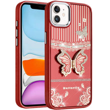 For iPhone 11 6.1 in. Case 3D Butterfly Bling Charm Stand Cover + Tempered Glass