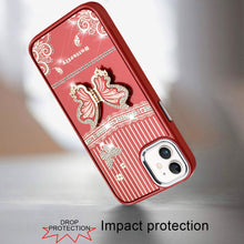 For iPhone 11 6.1 in. Case 3D Butterfly Bling Charm Stand Cover + Tempered Glass