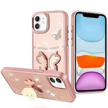 For iPhone 11 6.1 in. Case 3D Butterfly Bling Charm Stand Cover + Tempered Glass