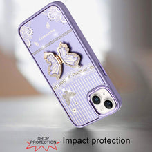For iPhone 15 Case 3D Butterfly Bling Charm Stand Phone Cover + 2 Tempered Glass