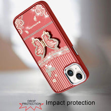 For iPhone 15 Case 3D Butterfly Bling Charm Stand Phone Cover + 2 Tempered Glass