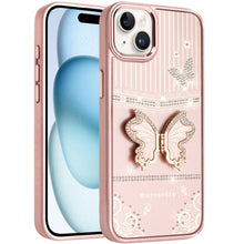 For iPhone 15 Case 3D Butterfly Bling Charm Stand Phone Cover + 2 Tempered Glass