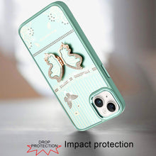 For iPhone 15 Case 3D Butterfly Bling Charm Stand Phone Cover + 2 Tempered Glass