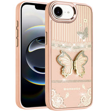 For iPhone 16e Case 3D Butterfly Bling Charm Stand Phone Cover + Tempered Glass