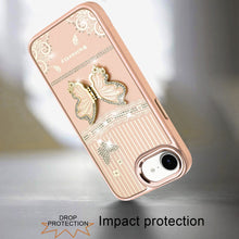 For iPhone 16e Case 3D Butterfly Bling Charm Stand Phone Cover + Tempered Glass