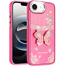 For iPhone 16e Case 3D Butterfly Bling Charm Stand Phone Cover + Tempered Glass