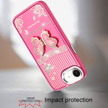 For iPhone 16e Case 3D Butterfly Bling Charm Stand Phone Cover + Tempered Glass