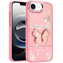 For iPhone 16e Case 3D Butterfly Bling Charm Stand Phone Cover + Tempered Glass