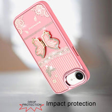 For iPhone 16e Case 3D Butterfly Bling Charm Stand Phone Cover + Tempered Glass