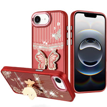 For iPhone 16e Case 3D Butterfly Bling Charm Stand Phone Cover + Tempered Glass