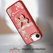 For iPhone 16e Case 3D Butterfly Bling Charm Stand Phone Cover + Tempered Glass
