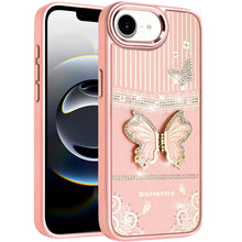 For iPhone 16e Case 3D Butterfly Bling Charm Stand Phone Cover + Tempered Glass