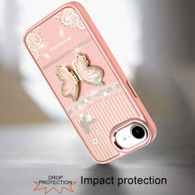 For iPhone 16e Case 3D Butterfly Bling Charm Stand Phone Cover + Tempered Glass
