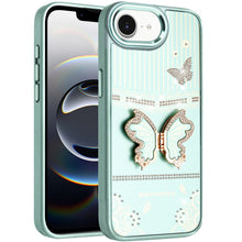 For iPhone 16e Case 3D Butterfly Bling Charm Stand Phone Cover + Tempered Glass