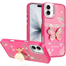 For iPhone 17 Case w/ 3D Butterfly Bling Charm and Stand Cover + Tempered Glass