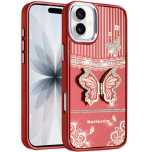 For iPhone 17 Case w/ 3D Butterfly Bling Charm and Stand Cover + Tempered Glass