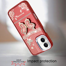 For iPhone 17 Case w/ 3D Butterfly Bling Charm and Stand Cover + Tempered Glass