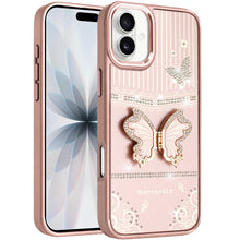 For iPhone 17 Case w/ 3D Butterfly Bling Charm and Stand Cover + Tempered Glass