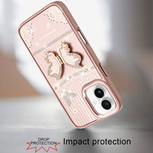 For iPhone 17 Case w/ 3D Butterfly Bling Charm and Stand Cover + Tempered Glass
