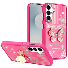 For Samsung S25 FE Case 3D Butterfly Bling Charm Stand Cover + Tempered Glass