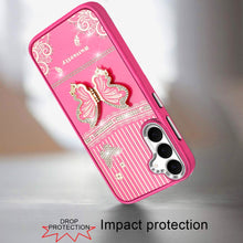 For Samsung S25 FE Case 3D Butterfly Bling Charm Stand Cover + Tempered Glass