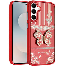 For Samsung S25 FE Case 3D Butterfly Bling Charm Stand Cover + Tempered Glass