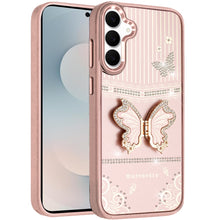 For Samsung S25 FE Case 3D Butterfly Bling Charm Stand Cover + Tempered Glass