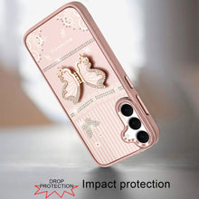 For Samsung S25 FE Case 3D Butterfly Bling Charm Stand Cover + Tempered Glass
