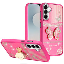 For Samsung S26 6.3" 3D Butterfly Bling Charm Stand Phone Cover + Tempered Glass