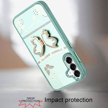 For Samsung S26 6.3" 3D Butterfly Bling Charm Stand Phone Cover + Tempered Glass