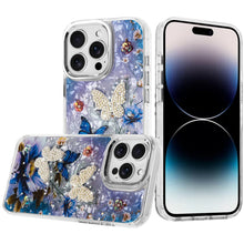 For iPhone 14 PRO MAX 6.7 in.Case Epoxy Glitter with 3D Beaded Butterflies Cover