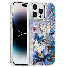 For iPhone 14 PRO MAX 6.7 in.Case Epoxy Glitter with 3D Beaded Butterflies Cover