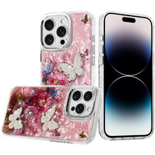 For iPhone 14 PRO MAX 6.7 in.Case Epoxy Glitter with 3D Beaded Butterflies Cover