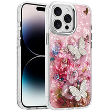 For iPhone 14 PRO MAX 6.7 in.Case Epoxy Glitter with 3D Beaded Butterflies Cover