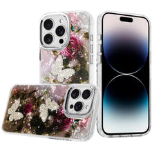 For iPhone 14 PRO MAX 6.7 in.Case Epoxy Glitter with 3D Beaded Butterflies Cover