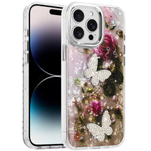 For iPhone 14 PRO MAX 6.7 in.Case Epoxy Glitter with 3D Beaded Butterflies Cover